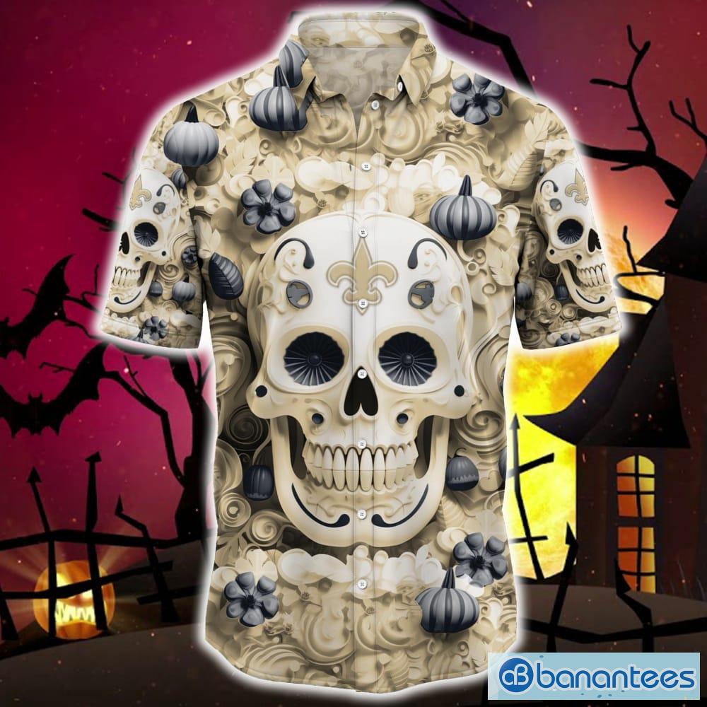 New Orleans Saints Skull Carved Halloween Hawaiian Shirt Gift Men Women -  Banantees