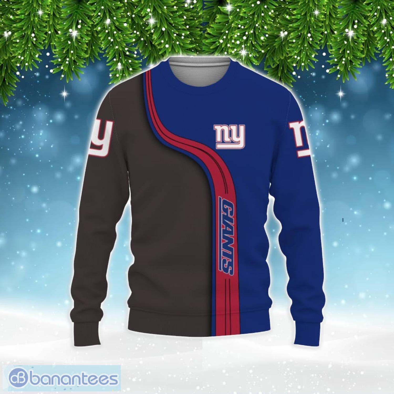 NFL New York Giants Printed Santa Claus Ho Ho Ho Show Team Spirit Ugly  Christmas Sweater - Banantees