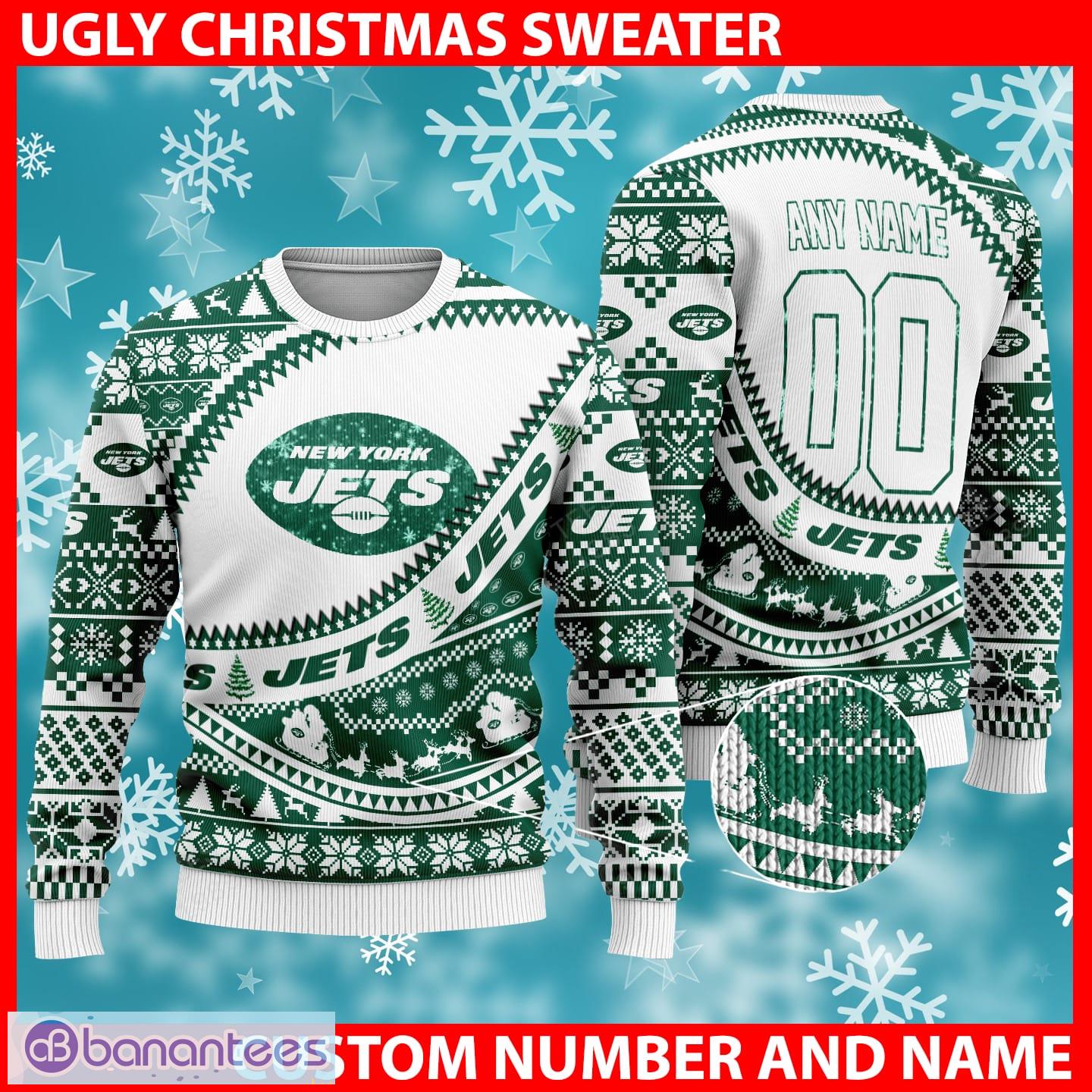 NFL New York Jets Custom Name And Number For Sport Fans Ugly Christmas  Sweater - Banantees