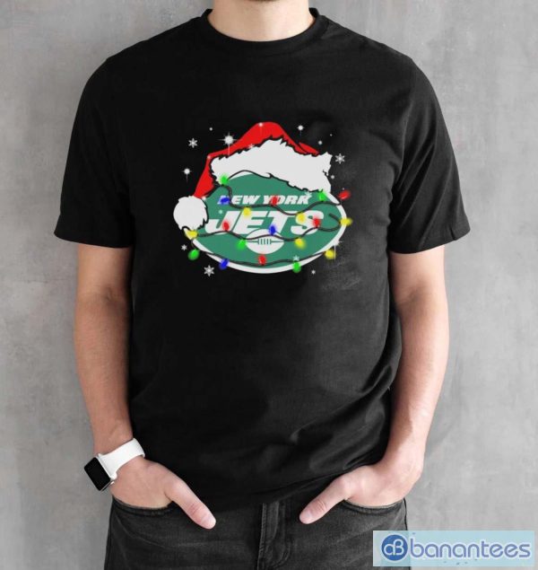 New York Jets Santa Hat Christmas Light Shirt - Black Unisex T-Shirt