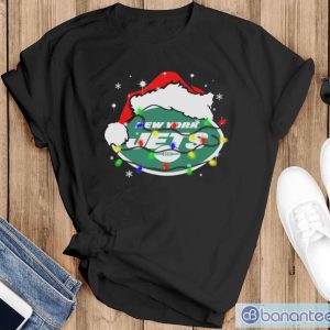 New York Jets Santa Hat Christmas Light Shirt - Black T-Shirt
