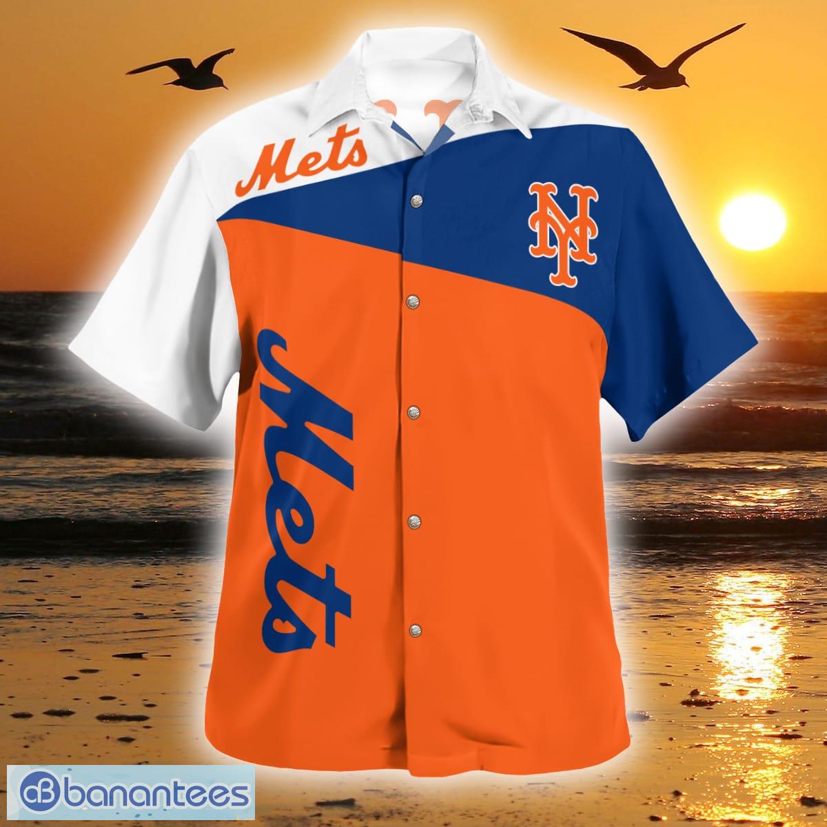 New York Mets Orange White Tropical Hibiscus Green Leaf 3D Hawaiian Shirt  Gift For Fans - Freedomdesign