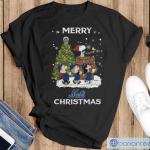 New York Mets Snoopy Family Christmas Shirt - Black T-Shirt