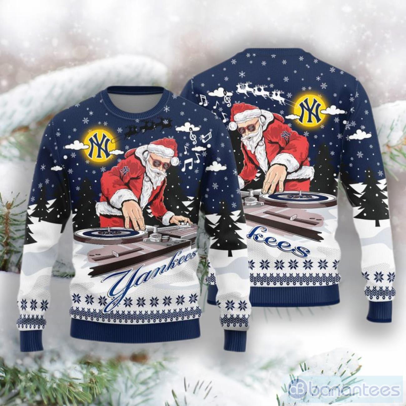 Christmas New York Yankees Curved Stripes Knitted Sweater For Fans -  Banantees
