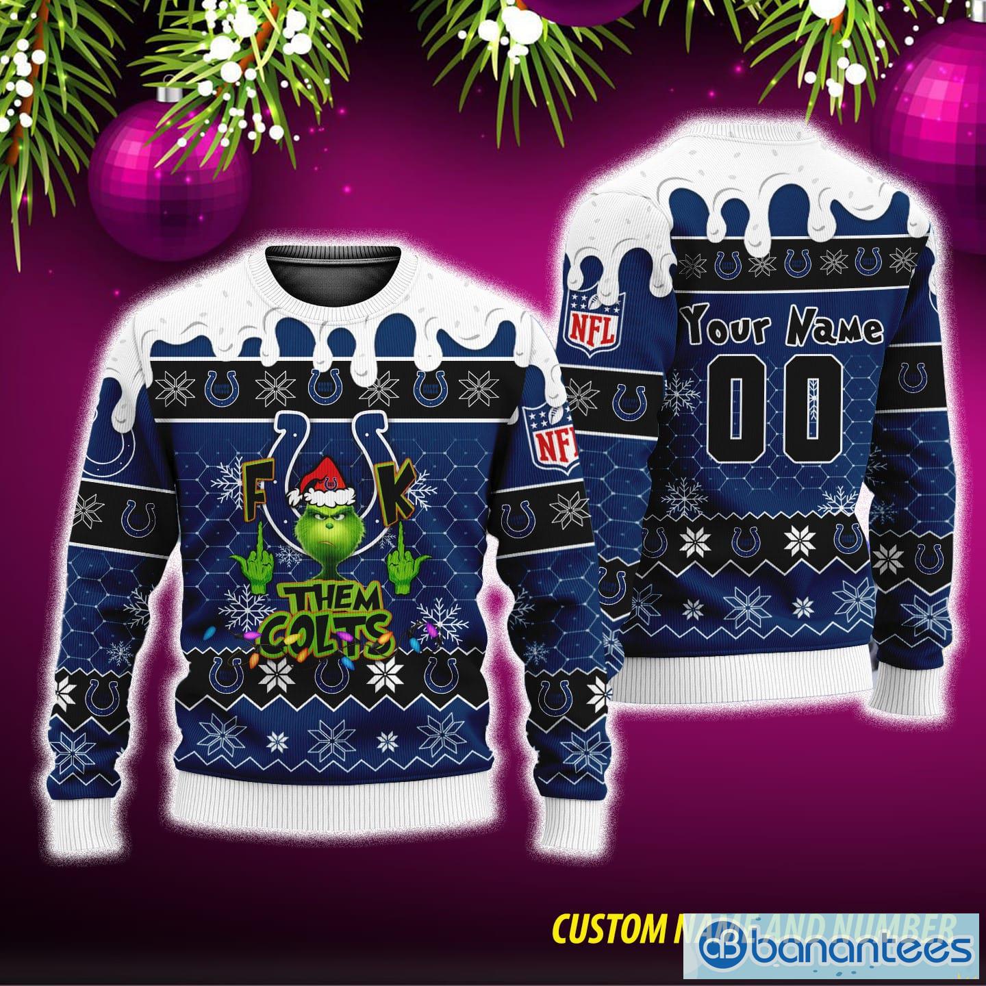 NFL Grinch Fuck Them Indianapolis Colts Ugly Christmas Sweater Custom Number And Name - NFL Grinch Fuck Them Indianapolis Colts Ugly Christmas Sweater Custom Number And Name