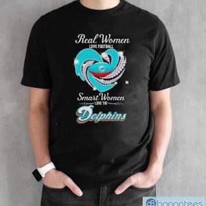 NFL Real Women Love Football Smart Women Love The Miami Dolphins Heart Diamonds Shirt - Black Unisex T-Shirt