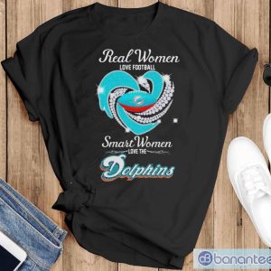 NFL Real Women Love Football Smart Women Love The Miami Dolphins Heart Diamonds Shirt - Black T-Shirt