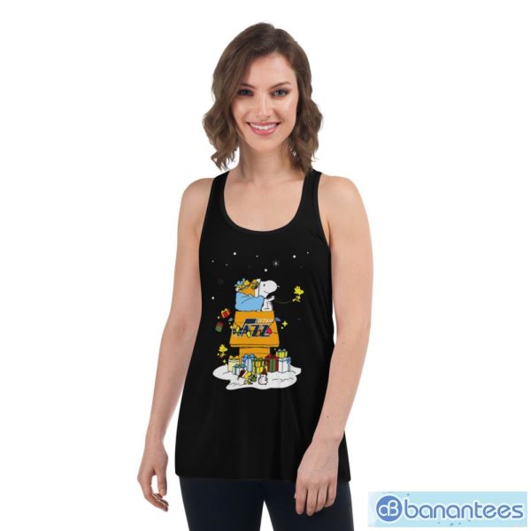 Nice Utah Jazz Santa Snoopy Wish You A Merry Christmas Shirt - Women's Flowy Racerback Tank