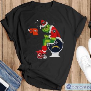 Oakland Raiders Grinch Santa Sitting Kansas City Chiefs Toilet Denver Broncos Los Angeles Chargers Shirt - Black T-Shirt