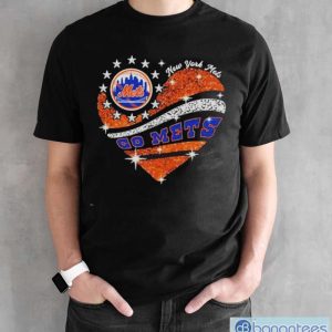 Official Go Mets Baseball Orange Glitter Heart 2023 Shirt - Black Unisex T-Shirt