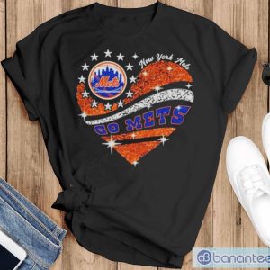Official Go Mets Baseball Orange Glitter Heart 2023 Shirt - Black T-Shirt
