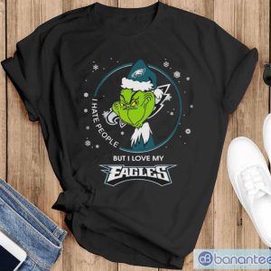 Official I Hate People But I Love My Philadelphia Eagles Grinch Christmas T-Shirt - Black T-Shirt