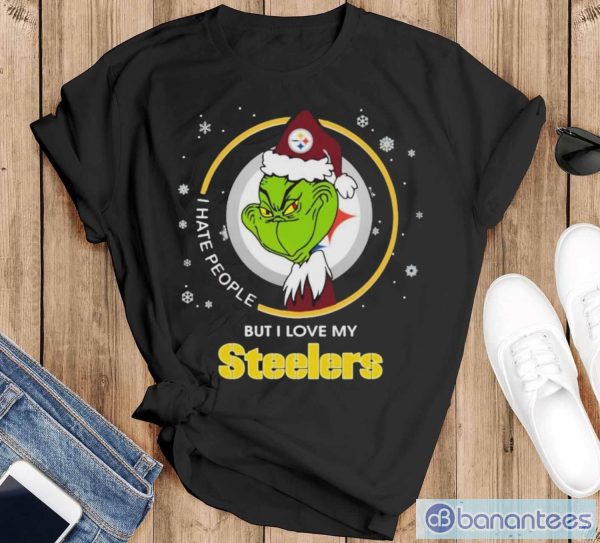 Official I Hate People But I Love My Pittsburgh Steelers Grinch Shirt - Black T-Shirt