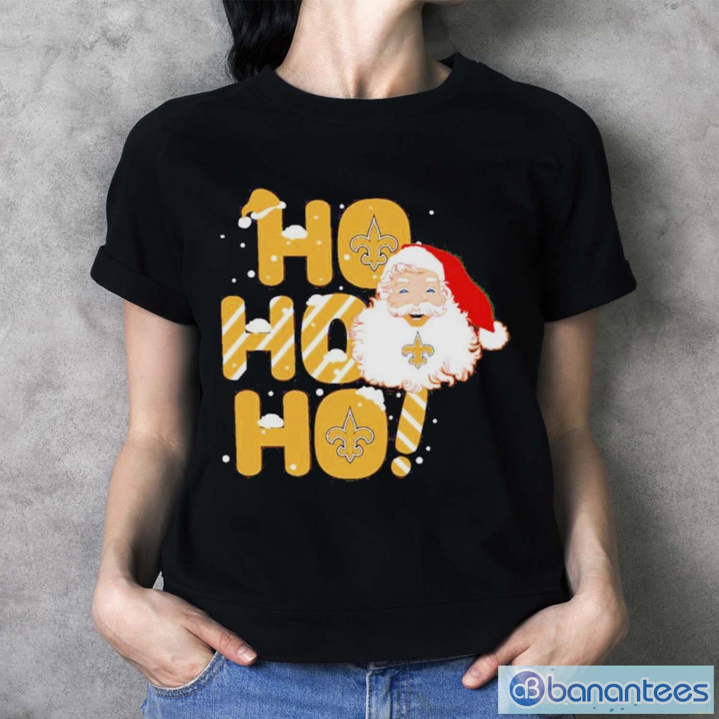 Official New Orleans Saints Santa Ho Ho Ho Christmas T-Shirt - Ladies T-Shirt Official New Orleans Saints Santa Ho Ho Ho Christmas T-Shirt - Ladies T-Shirt