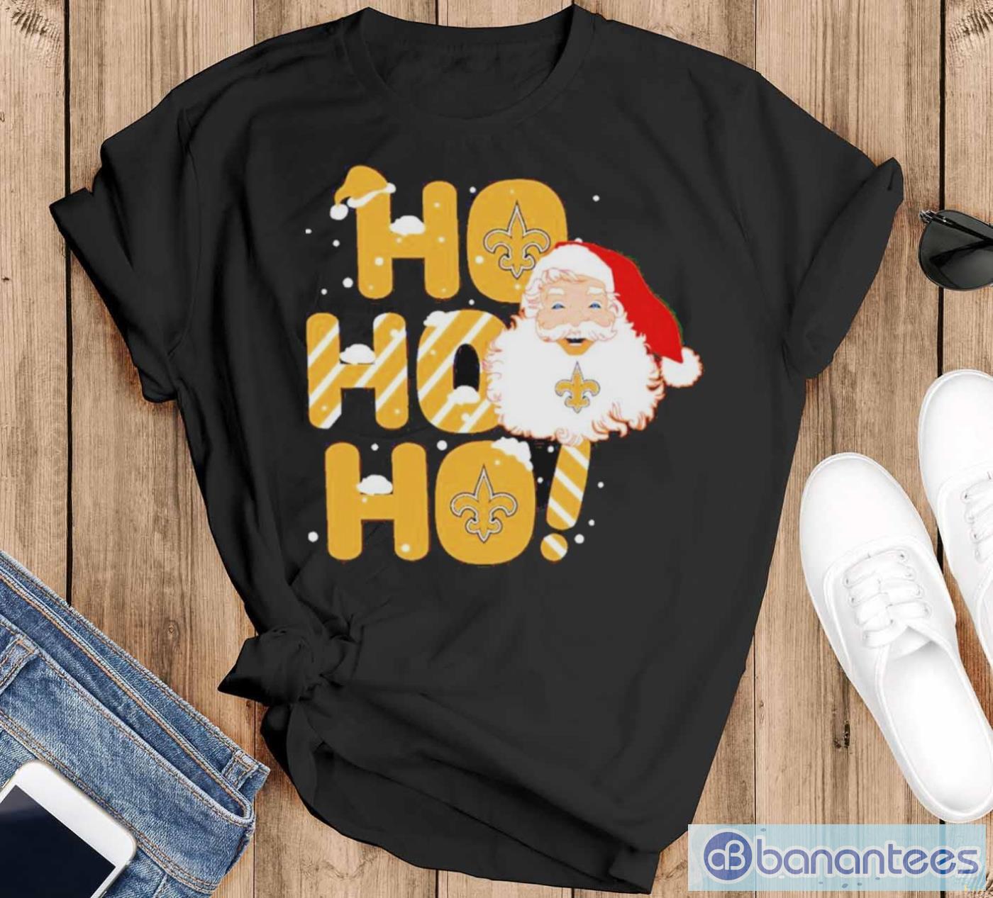 Official New Orleans Saints Santa Ho Ho Ho Christmas T-Shirt - Black T-Shirt Official New Orleans Saints Santa Ho Ho Ho Christmas T-Shirt - Black T-Shirt