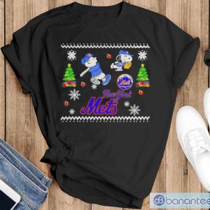 Official New York Mets Snoopy For Christmas Shirt - Black T-Shirt