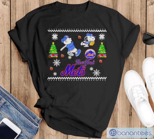 Official New York Mets Snoopy For Christmas Shirt - Black T-Shirt