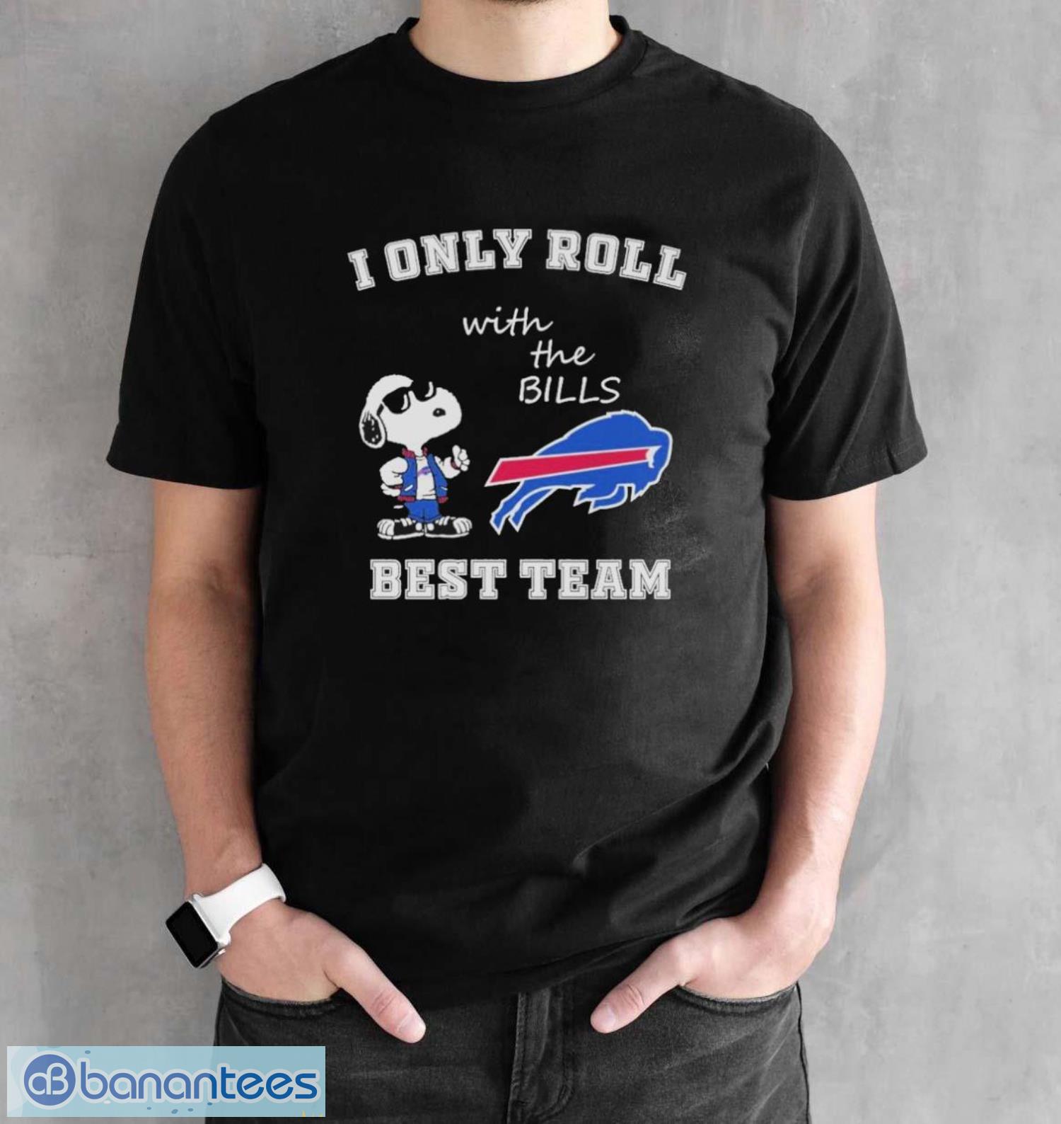 official snoopy i only roll with the bills best team shirt 1 image Official Snoopy I Only Roll With The Bills Best Team Shirt - Black Unisex T-Shirt