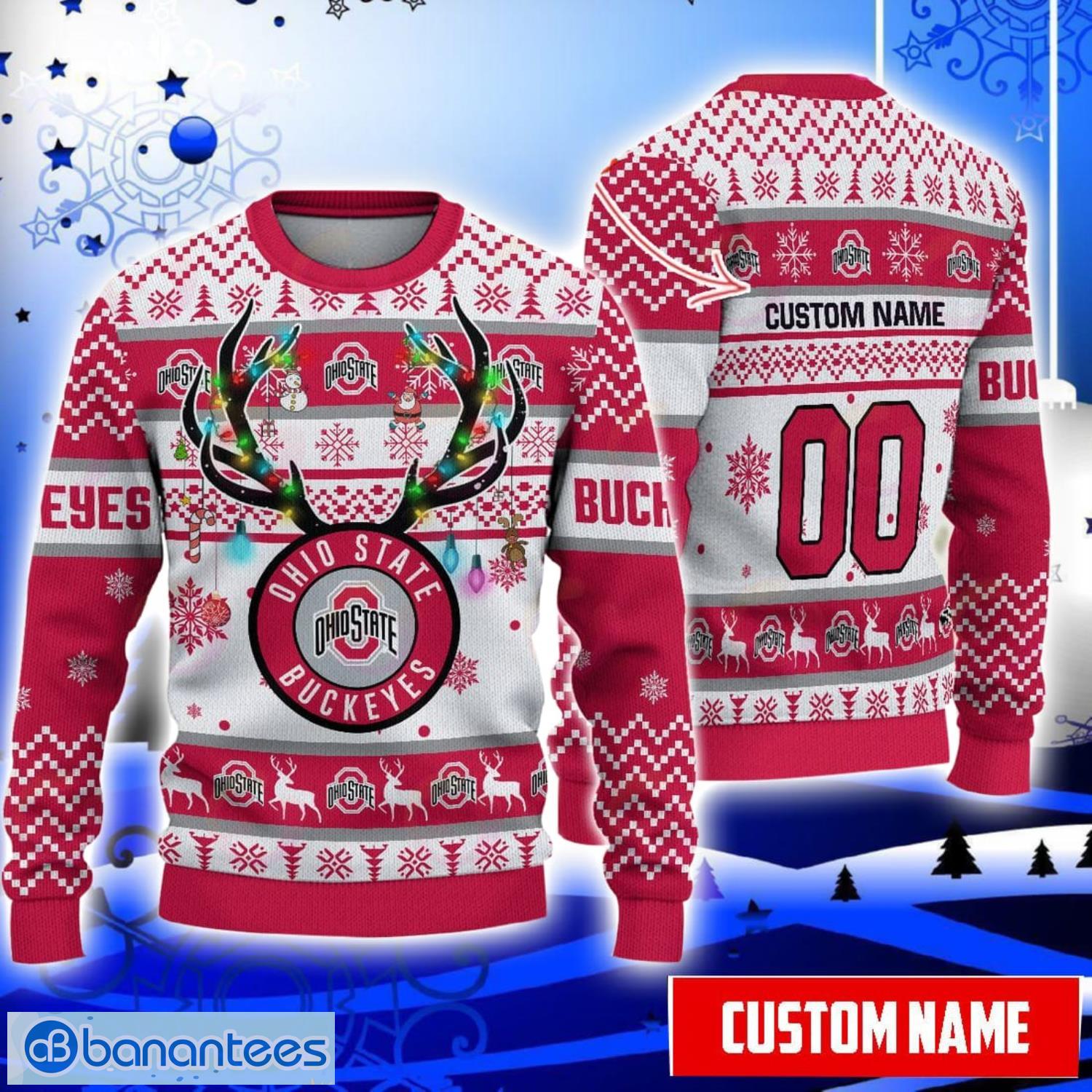 Ohio State Buckeyes Reindeer Pattern Special Custom Name And Number Ugly Christmas Sweater NCAA Fans Gifft Product Photo 1