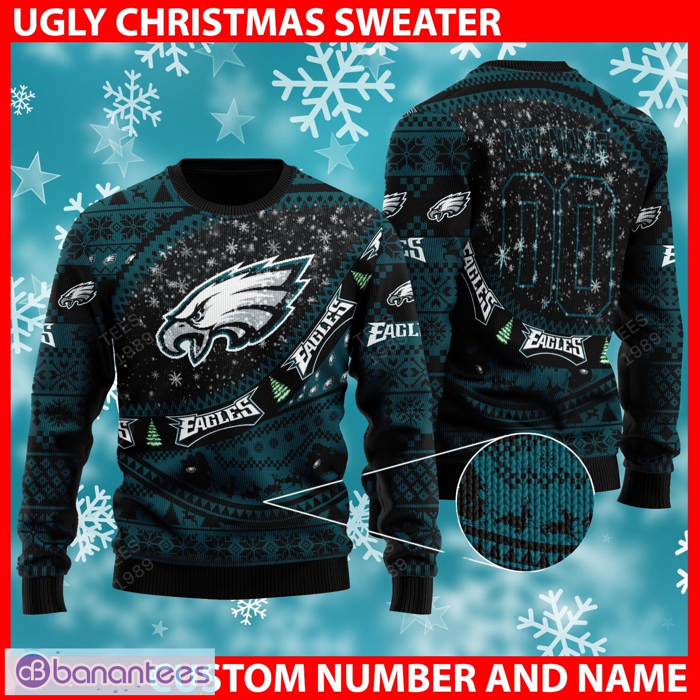 Custom Name And Number Eagles NFL Ugly Christmas Sweater