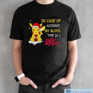 Pikachu In case of accident my blood type is Dr pepper Christmas shirt - Black Unisex T-Shirt