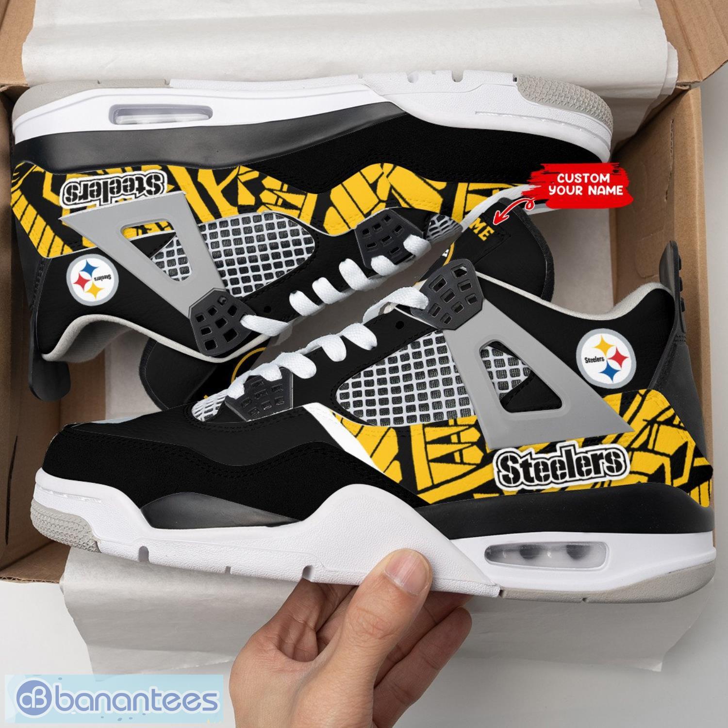 NFL Pittsburgh Steelers Custom Name Golden Black Air Jordan Hightop Shoes  Gift For Fans