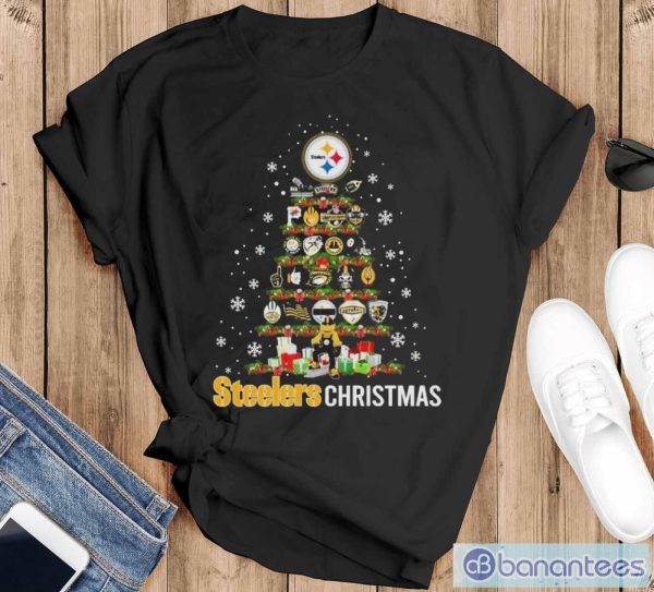 Pittsburgh Steelers Christmas Steelers Tree Shirt - Black T-Shirt