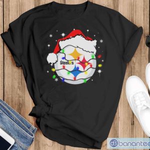 Pittsburgh Steelers Santa Hat Christmas Light Shirt - Black T-Shirt