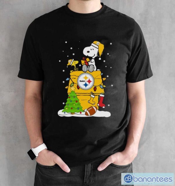 Pittsburgh Steelers Snoopy And Woodstock Christmas Shirt - Black Unisex T-Shirt
