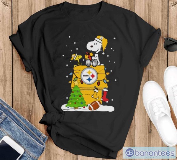 Pittsburgh Steelers Snoopy And Woodstock Christmas Shirt - Black T-Shirt