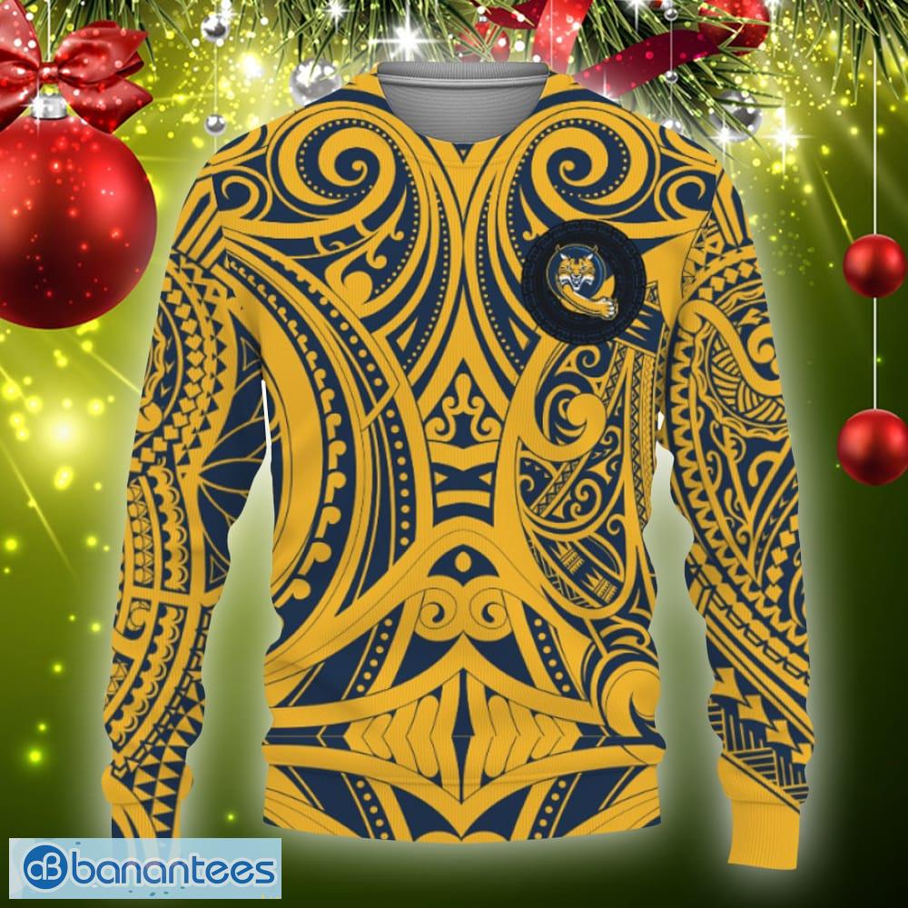 Quinnipiac Bobcats Polynesian Tattoo Mix Team Ugly Xmas Sweater