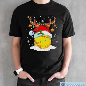 Reindeer Santa Hat Softball Softball Mom Christmas light shirt - Black Unisex T-Shirt
