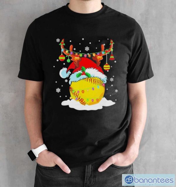 Reindeer Santa Hat Softball Softball Mom Christmas light shirt - Black Unisex T-Shirt