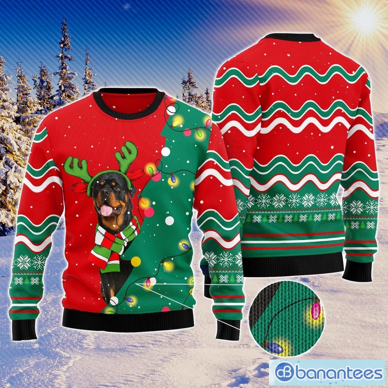 Rottweiler Christmas Tree All Over Printed 3D Ugly Christmas Sweater Cute Christmas Gift Product Photo 1