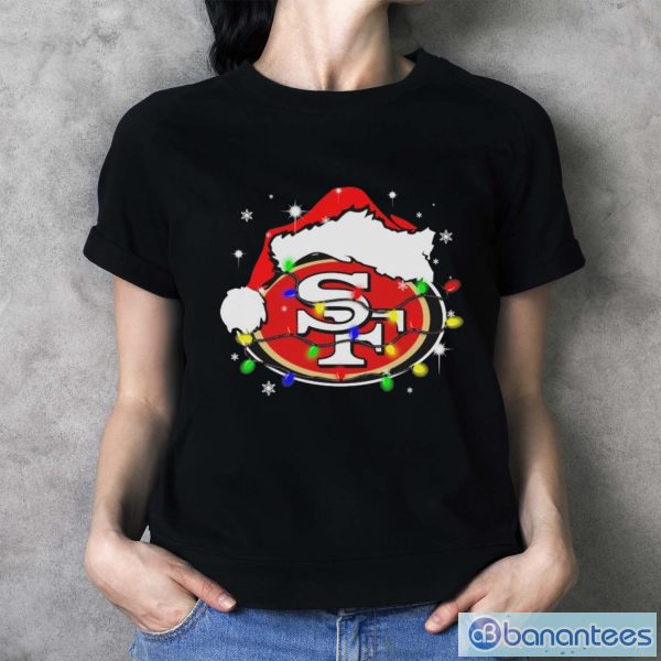 San Francisco 49ers Santa Hat Christmas Light Shirt - Ladies T-Shirt