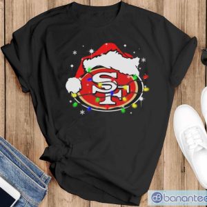 San Francisco 49ers Santa Hat Christmas Light Shirt - Black T-Shirt