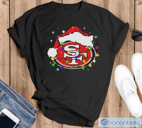 San Francisco 49ers Santa Hat Christmas Light Shirt - Black T-Shirt