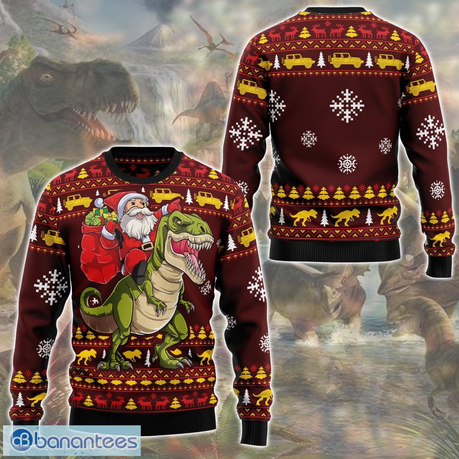 Santa riding a dinosaur on sale sweater