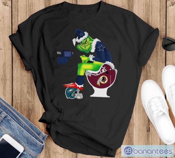 Santa Grinch Dallas Cowboys Toilet Christmas T-shirt - Black T-Shirt