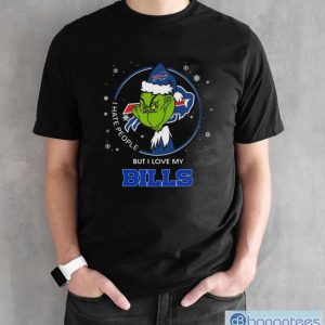 Santa Grinch I Hate People But I Love Buffalo Bills Christmas 2023 Shirt - Black Unisex T-Shirt