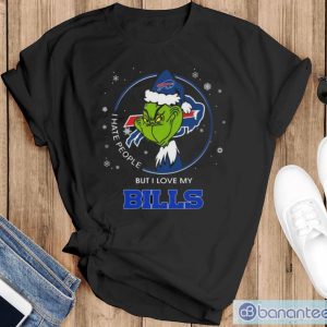 Santa Grinch I Hate People But I Love Buffalo Bills Christmas 2023 Shirt - Black T-Shirt