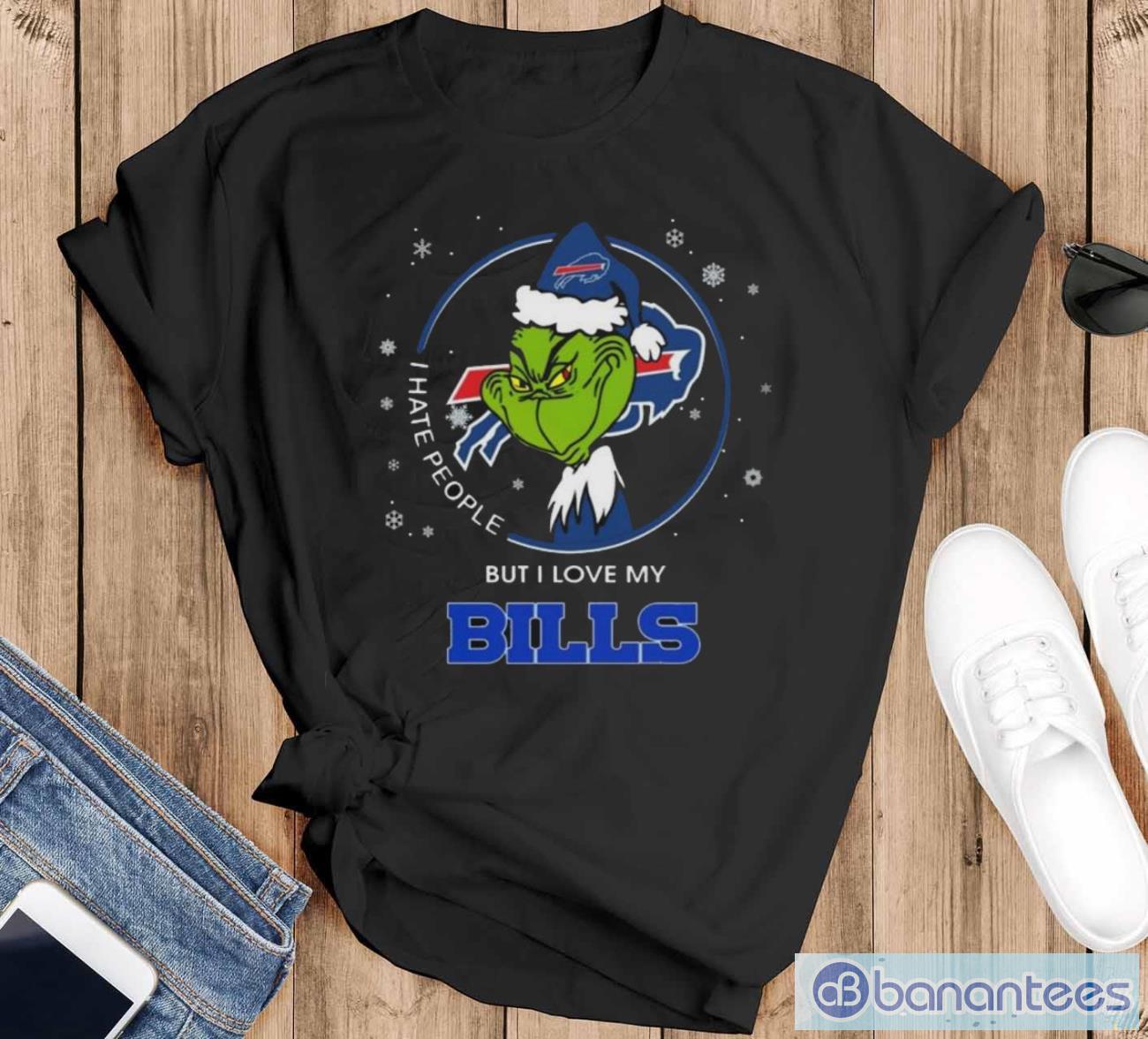 santa grinch i hate people but i love buffalo bills christmas 2023 shirt image Santa Grinch I Hate People But I Love Buffalo Bills Christmas 2023 Shirt - Black T-Shirt