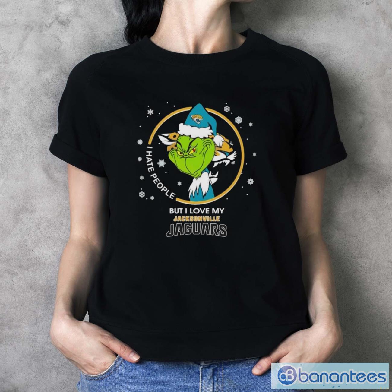 santa grinch i hate people but i love my jacksonville jaguars christmas shirt 3 image Santa Grinch I Hate People But I Love My Jacksonville Jaguars Christmas Shirt - Ladies T-Shirt