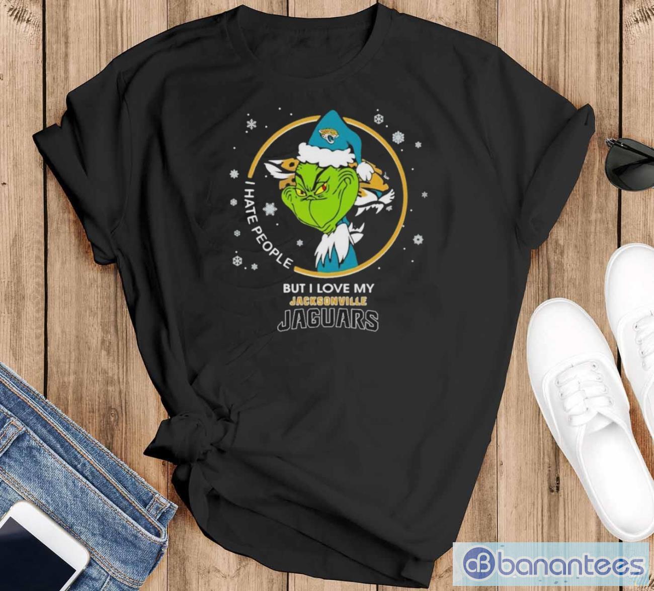 santa grinch i hate people but i love my jacksonville jaguars christmas shirt image Santa Grinch I Hate People But I Love My Jacksonville Jaguars Christmas Shirt - Black T-Shirt