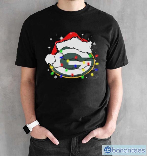 Santa Hat Green Bay Packers Logo Christmas Light Shirt - Black Unisex T-Shirt