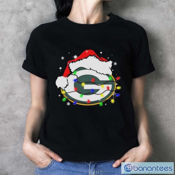 Santa Hat Green Bay Packers Logo Christmas Light Shirt - Ladies T-Shirt