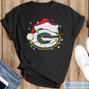 Santa Hat Green Bay Packers Logo Christmas Light Shirt - Black T-Shirt