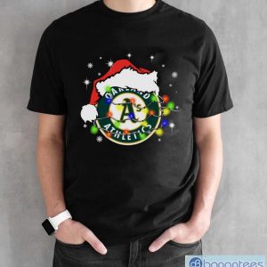 Santa Hat Oakland Athletics Light Christmas Shirt Christmas Gift - Black Unisex T-Shirt