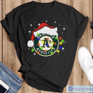 Santa Hat Oakland Athletics Light Christmas Shirt Christmas Gift - Black T-Shirt