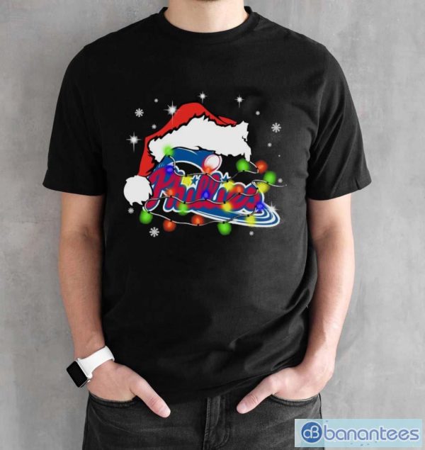 Santa Hat Philadelphia Phillies Light Christmas Shirt - Black Unisex T-Shirt